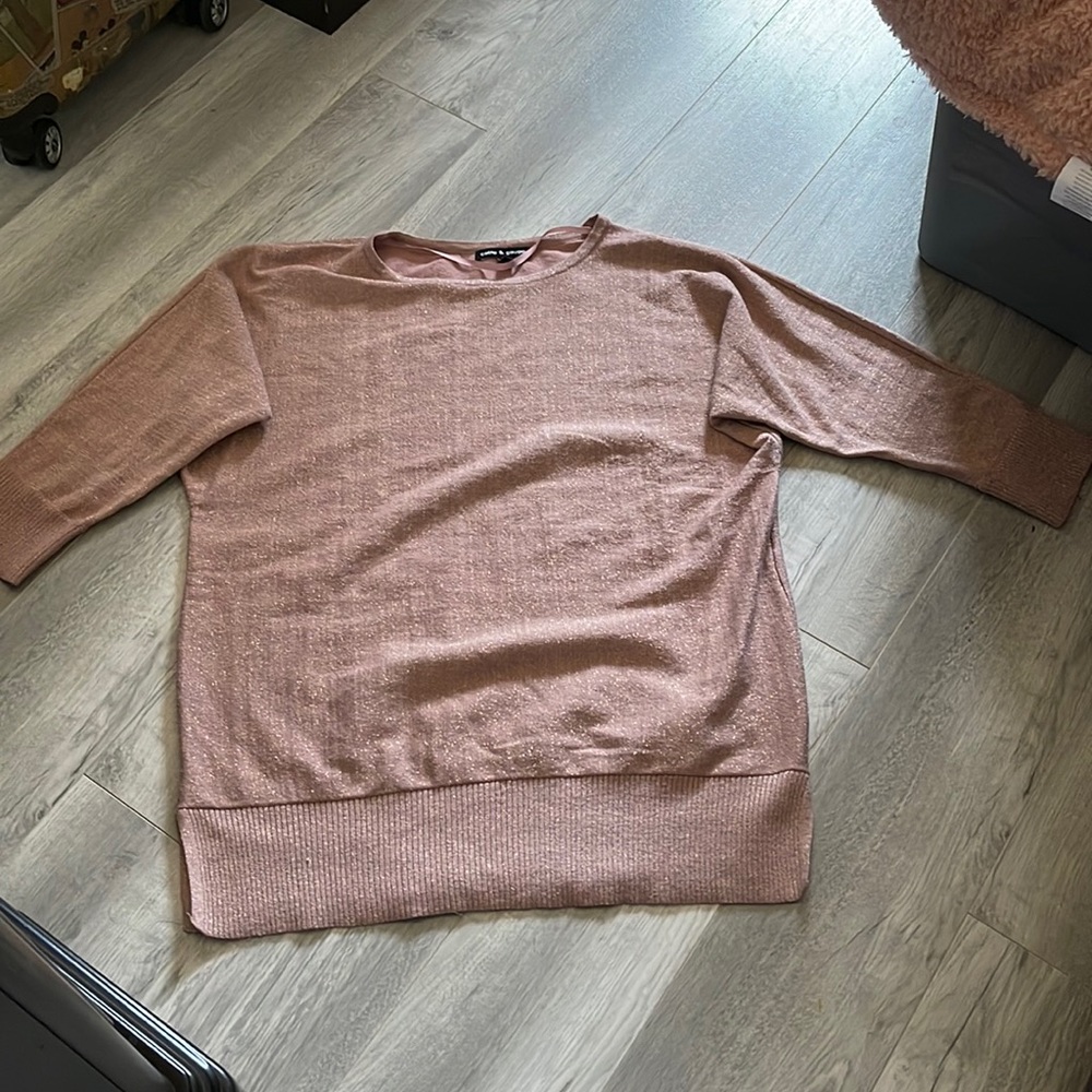 Cable & gauge light weight sparkle  rose gold sweater size large